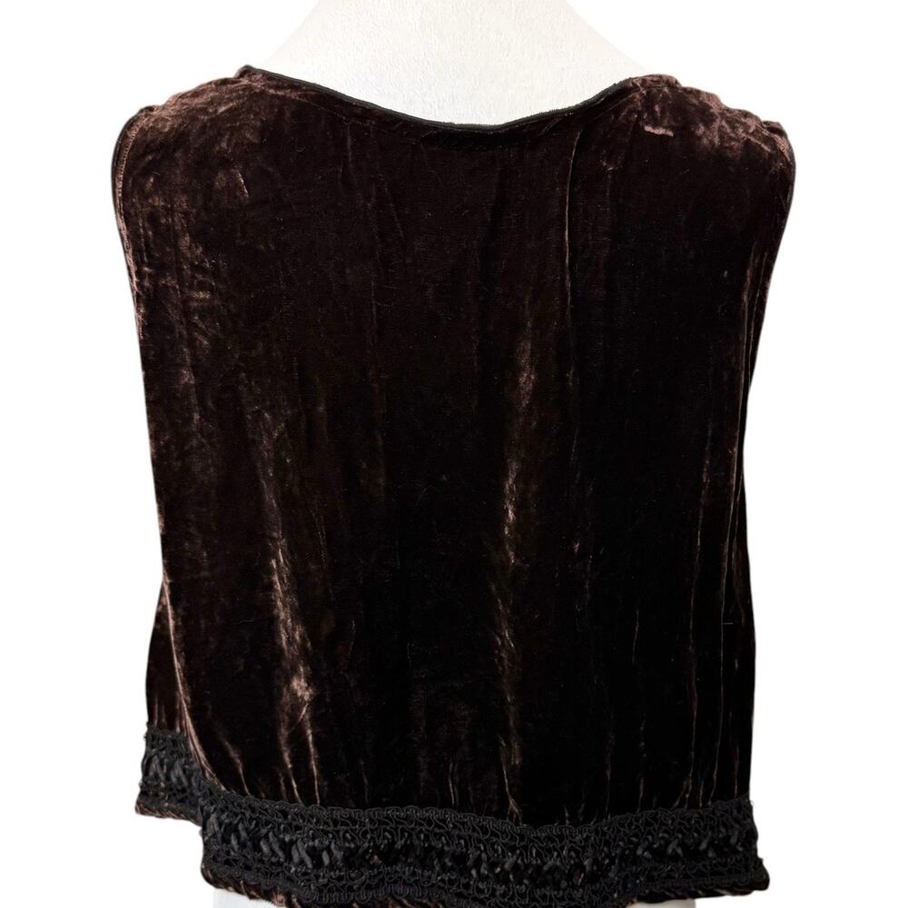 VTG 100% Silk Velvet Lace Trim Boho Y2K Crop Top Dark Brown Sleeveless Festival - Picture 4 of 10